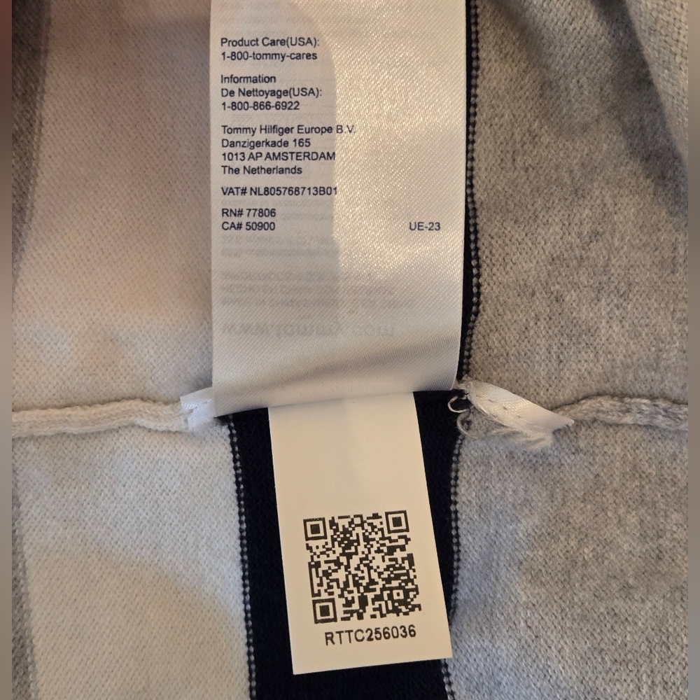 Tommy Hilfiger Striped V-Neck Knit Sweater Grey Navy White Size L - Picture 6 of 7